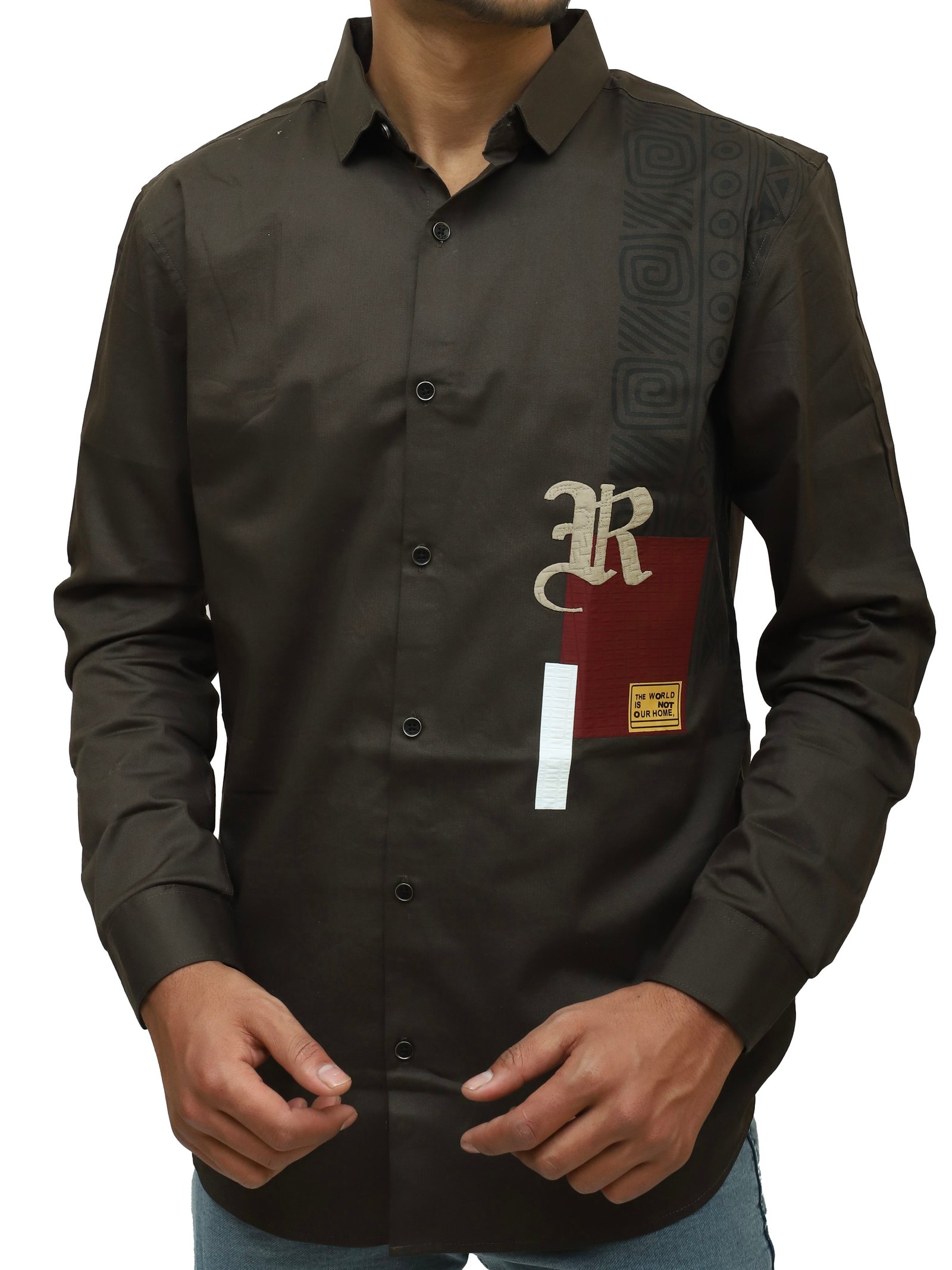 Dark Brown Graphic Patch Shirt